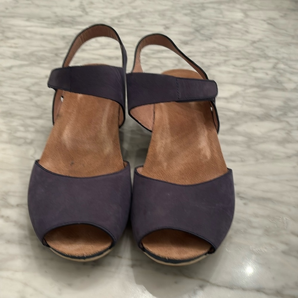 Blue Dansko open toe leather sandals.